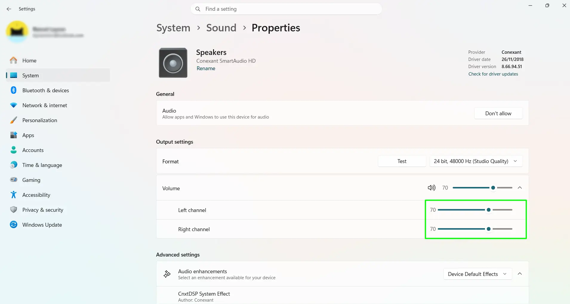 Adjust Audio Balance via Windows 11 Settings