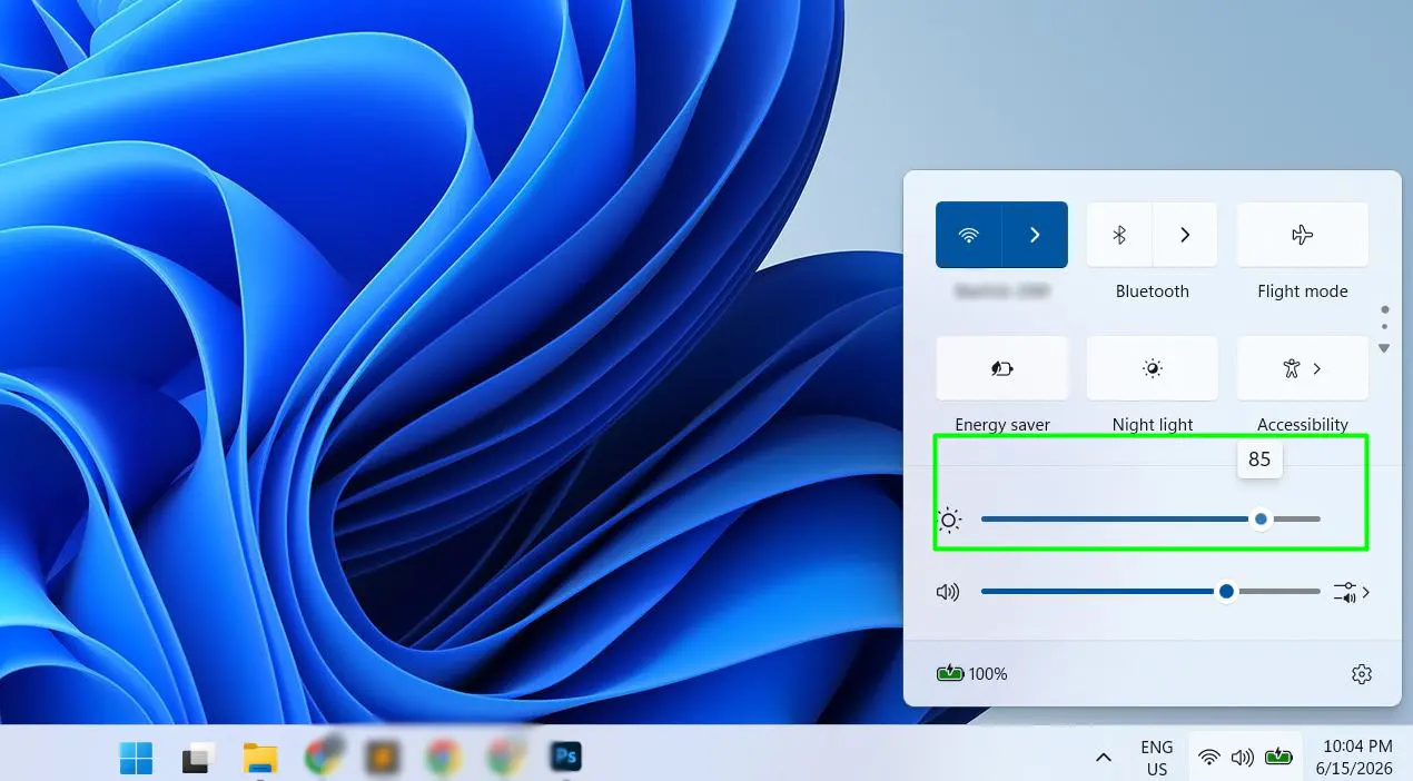Adjust Display Brightness Settings using Quick Settings Panel