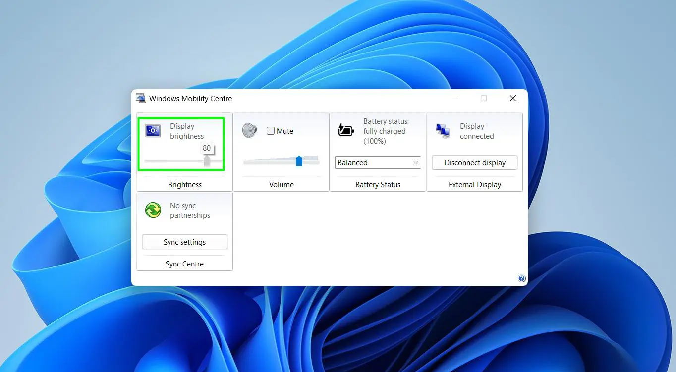 Adjust Display Brightness Settings using Windows Mobility Center