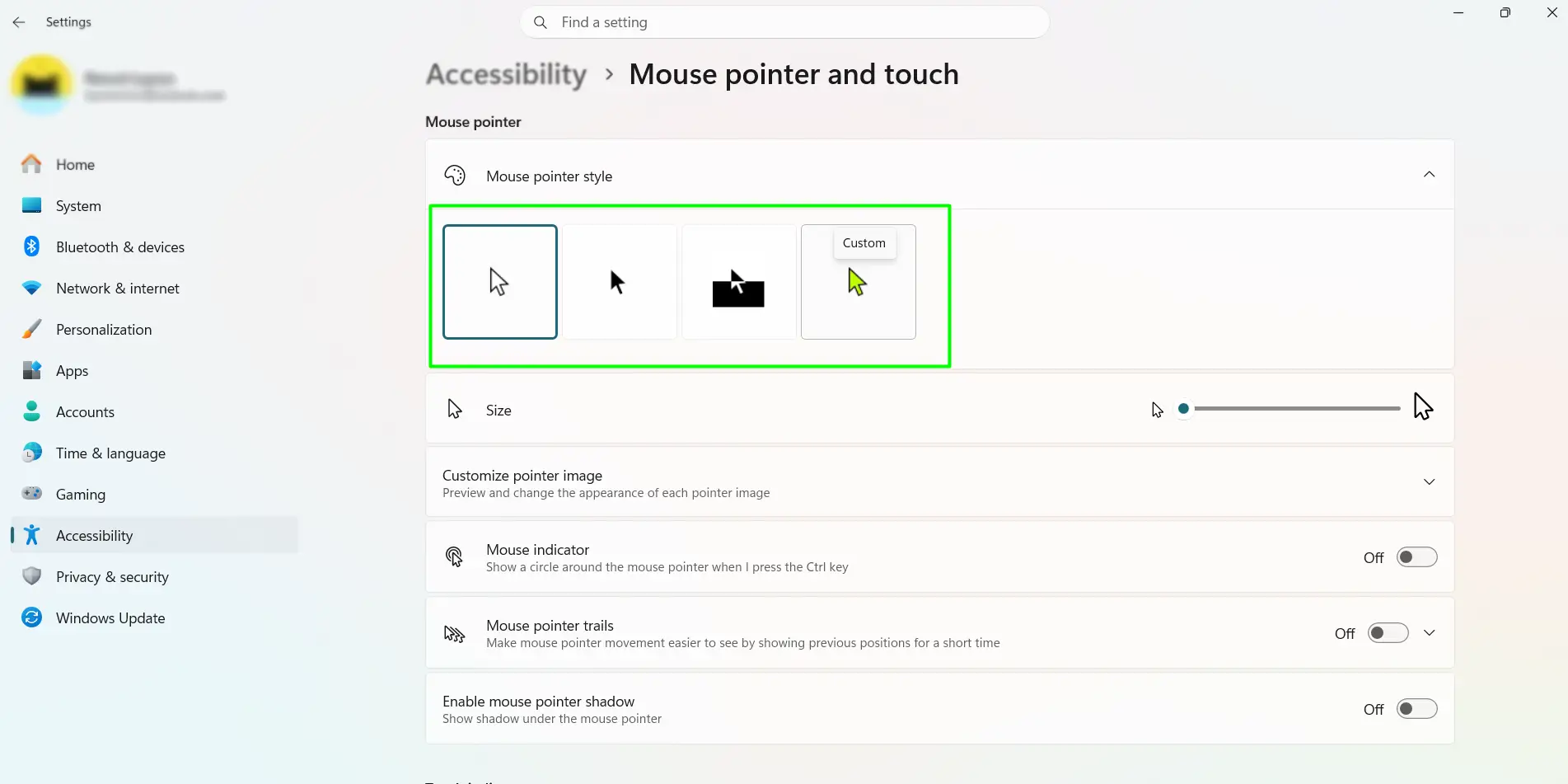 Change Pointer Size and Color in Windows 11