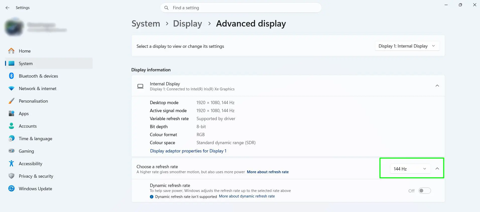 Change Refresh Rate in Windows 11 Display Settings