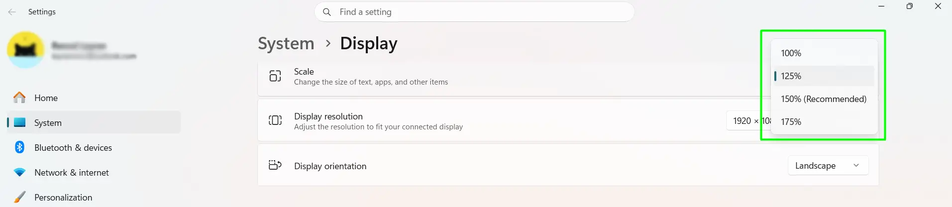 Change Scaling Using Preset Options in Windows 11