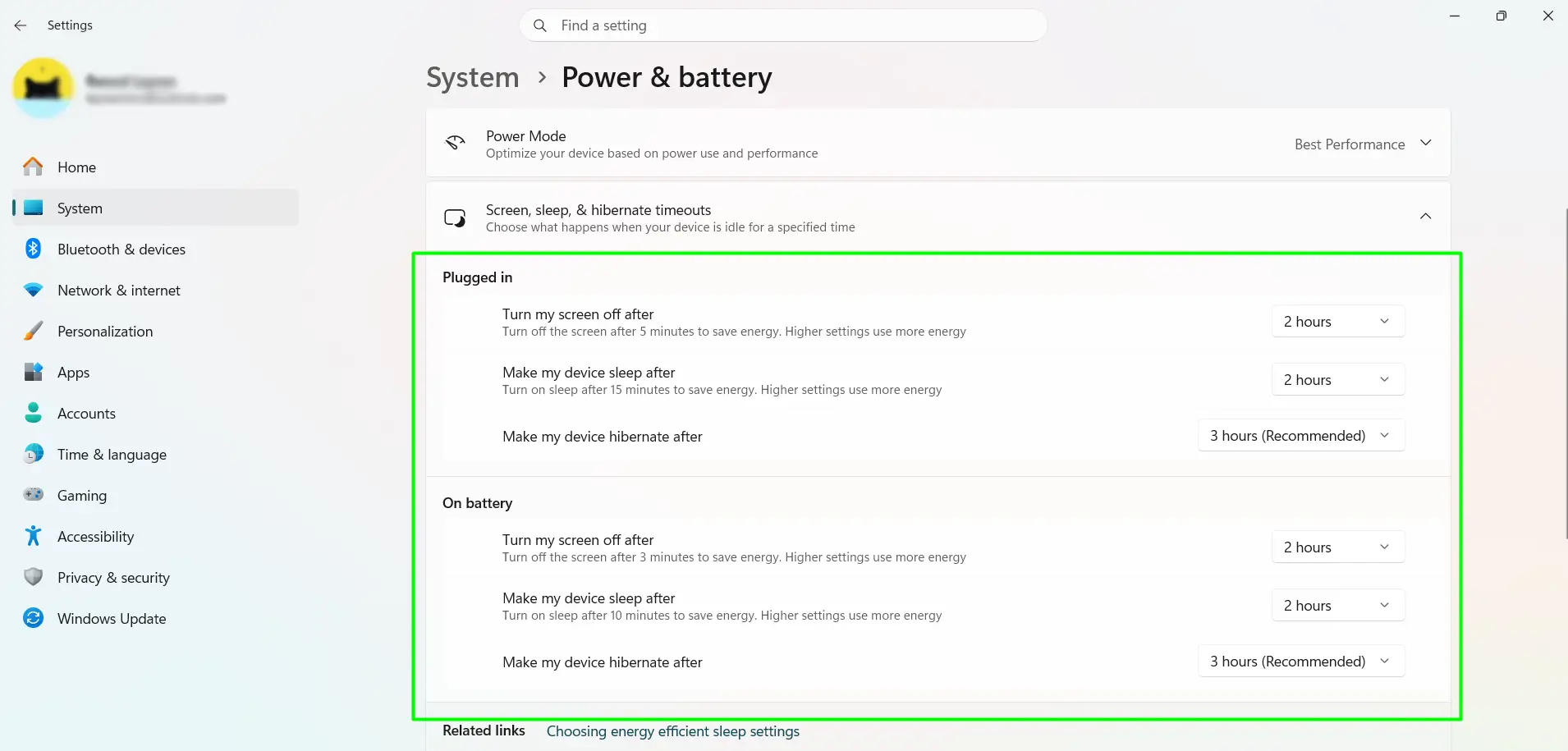 Change Screen Timeout Settings in Windows 11