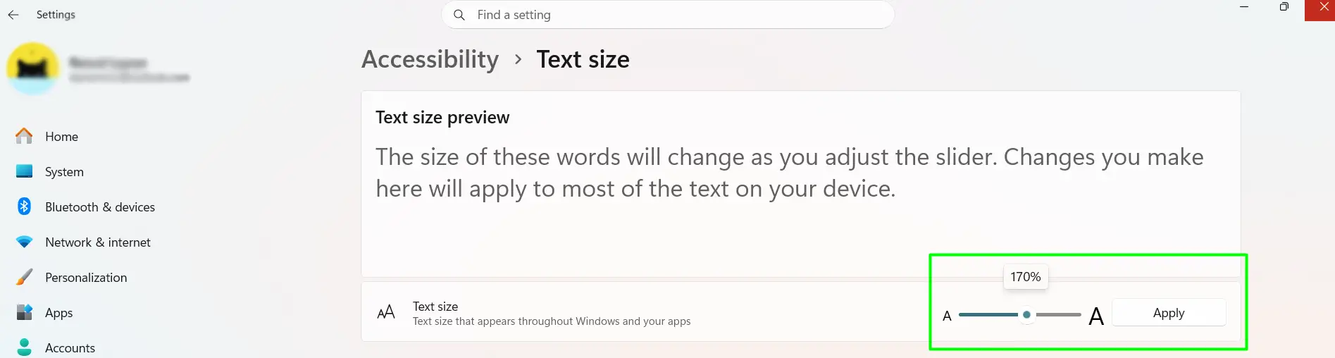 Change Text Size Only in Windows 11