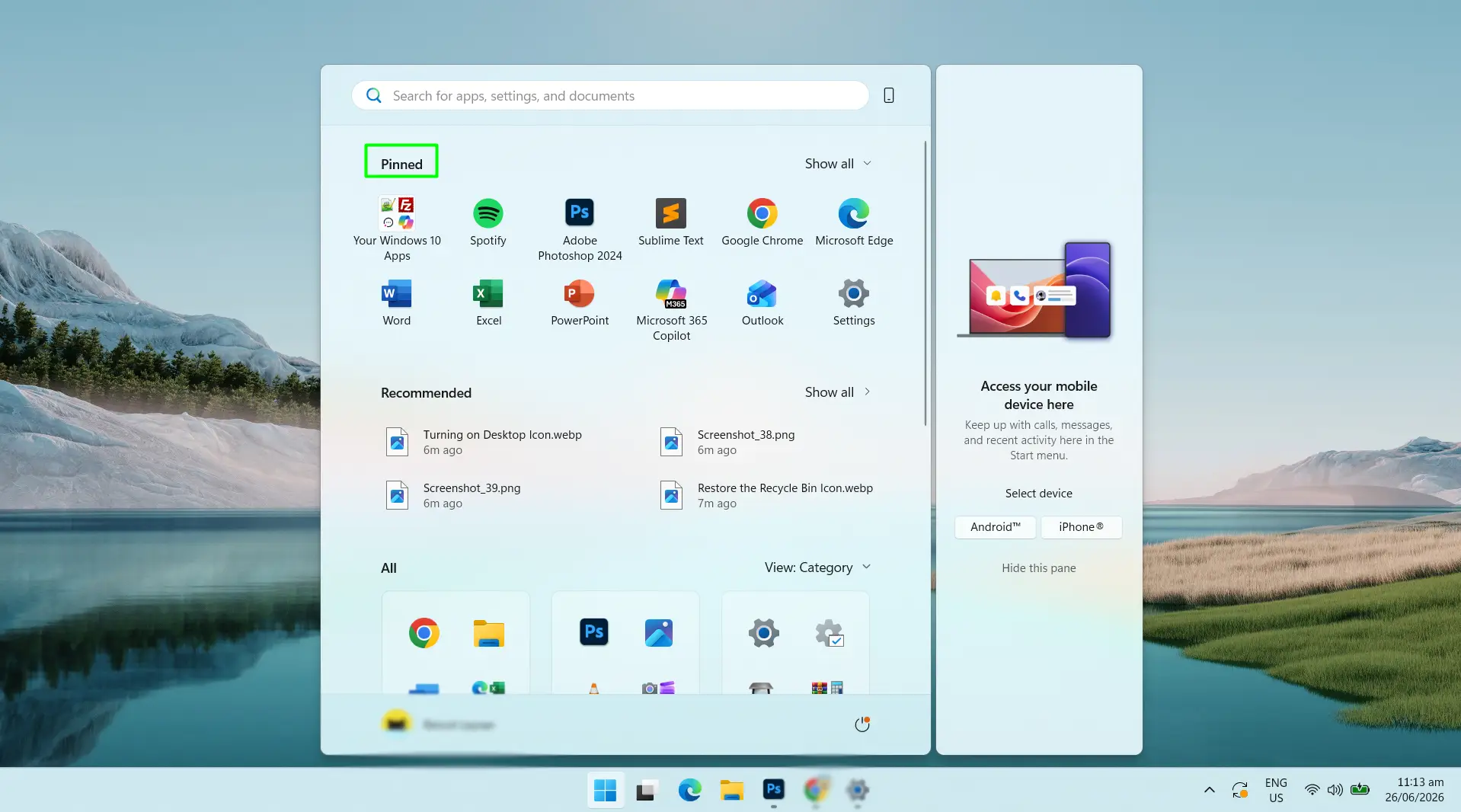 Pin from the Start Menu