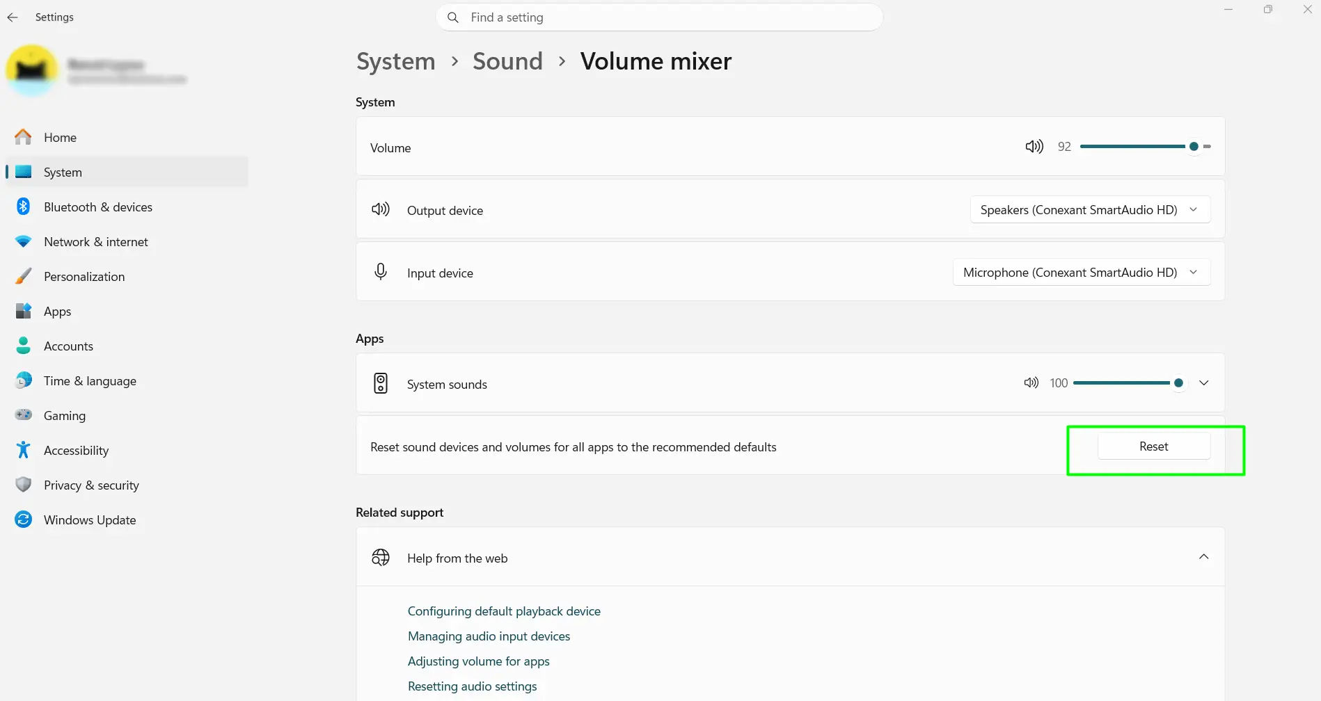 Reset All App Volumes at Once in Windows 11