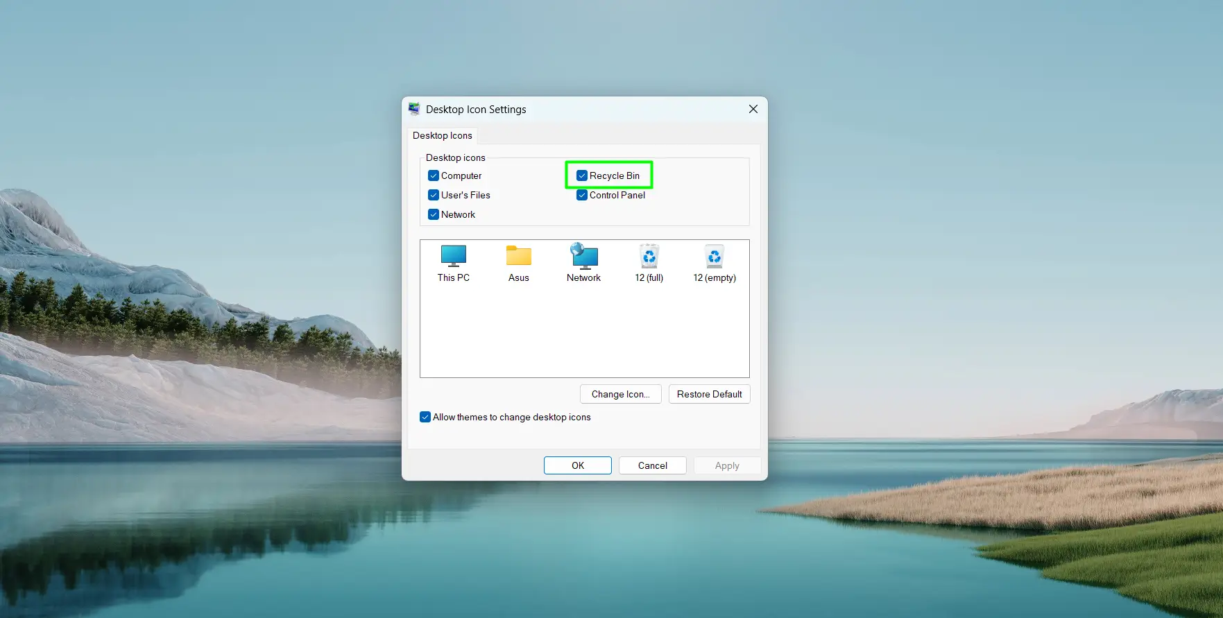 Restore the Recycle Bin Icon