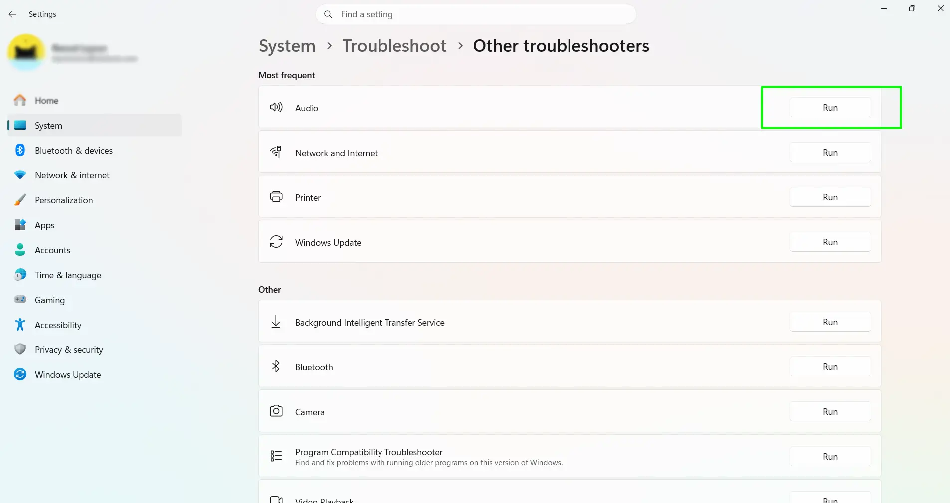Run the Playing Audio Troubleshooter