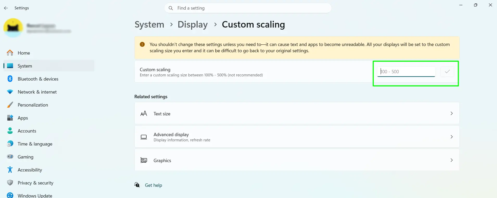 Set a Custom Scaling Value in Windows 11
