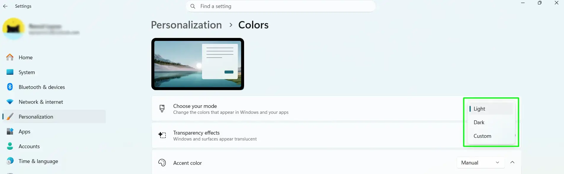 Switch to a Dark Background Theme on Windows 11 Through Colors Settings
