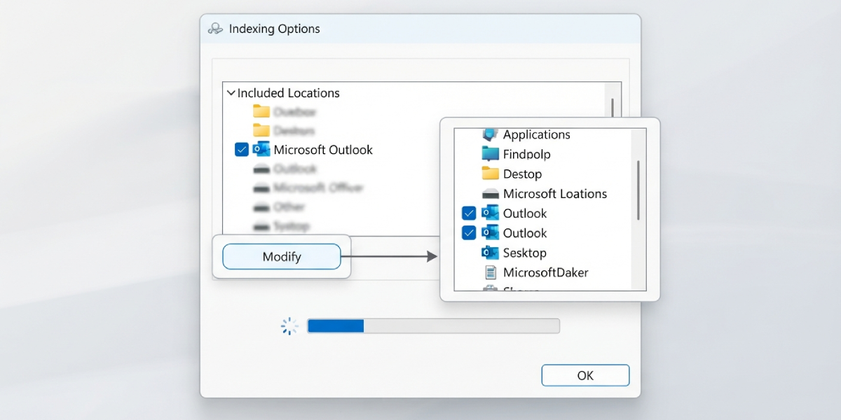 Confirm Outlook Is Included in Windows Indexing Options