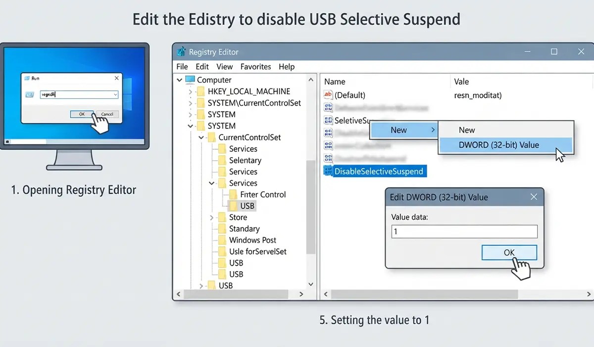 Disable USB Selective Suspend in the Registry