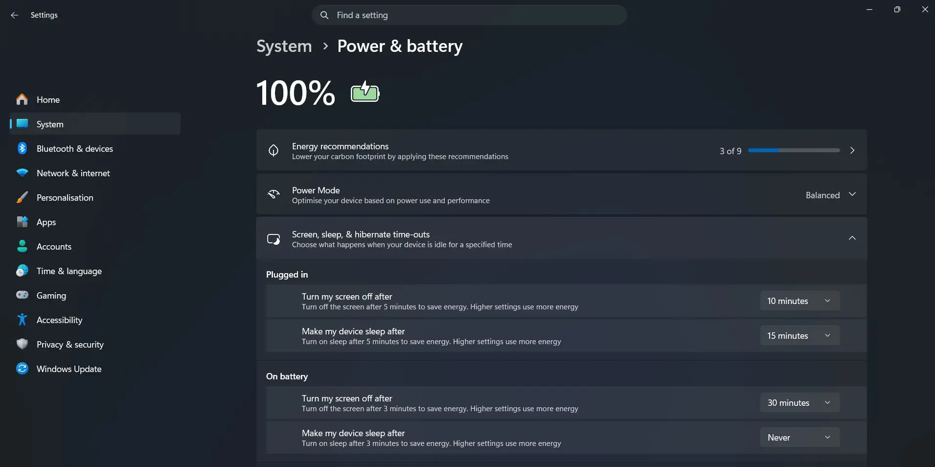 Change Power and Sleep Settings in Windows 11 Settings