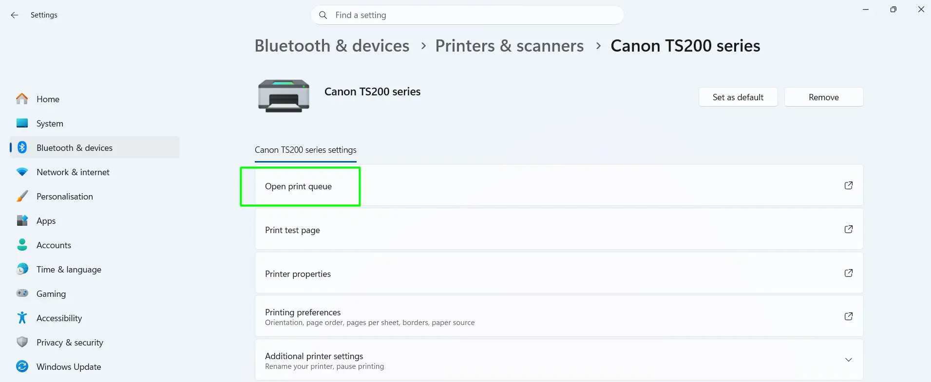 Click Open print queue